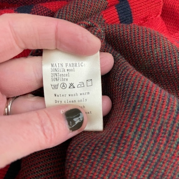 VINTAGE Scottish Plaid Wool Blend Red Sweater with Rainbow Stripe Size Small - Picture 7 of 7